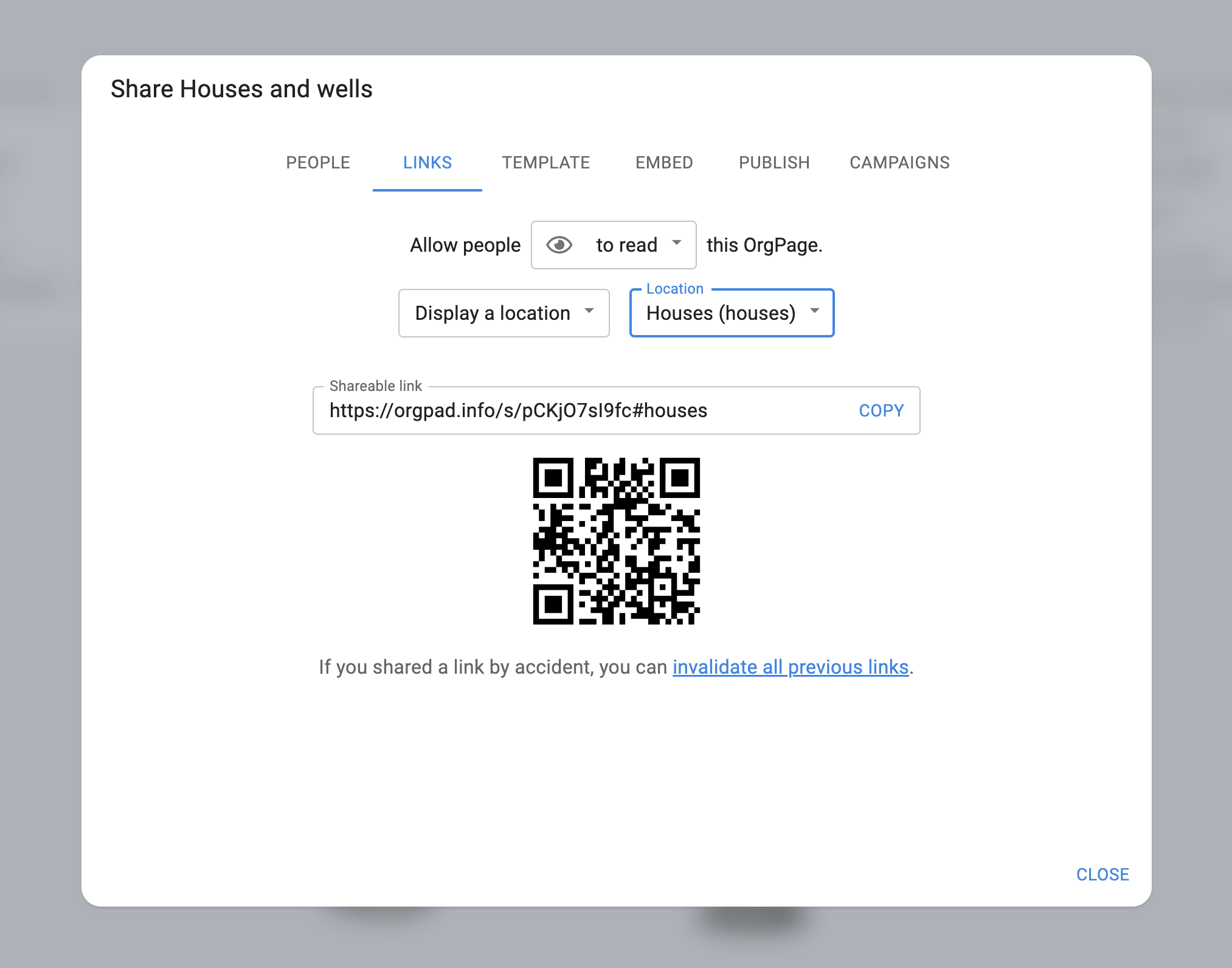 Sharing link to a chosen location
