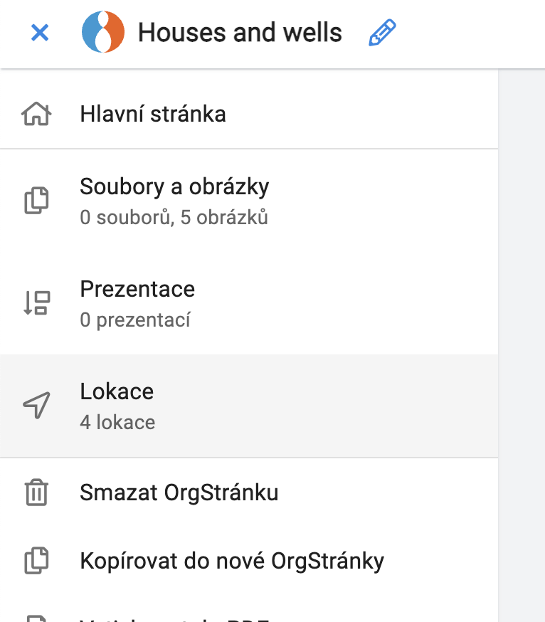 Lokace v postranním menu