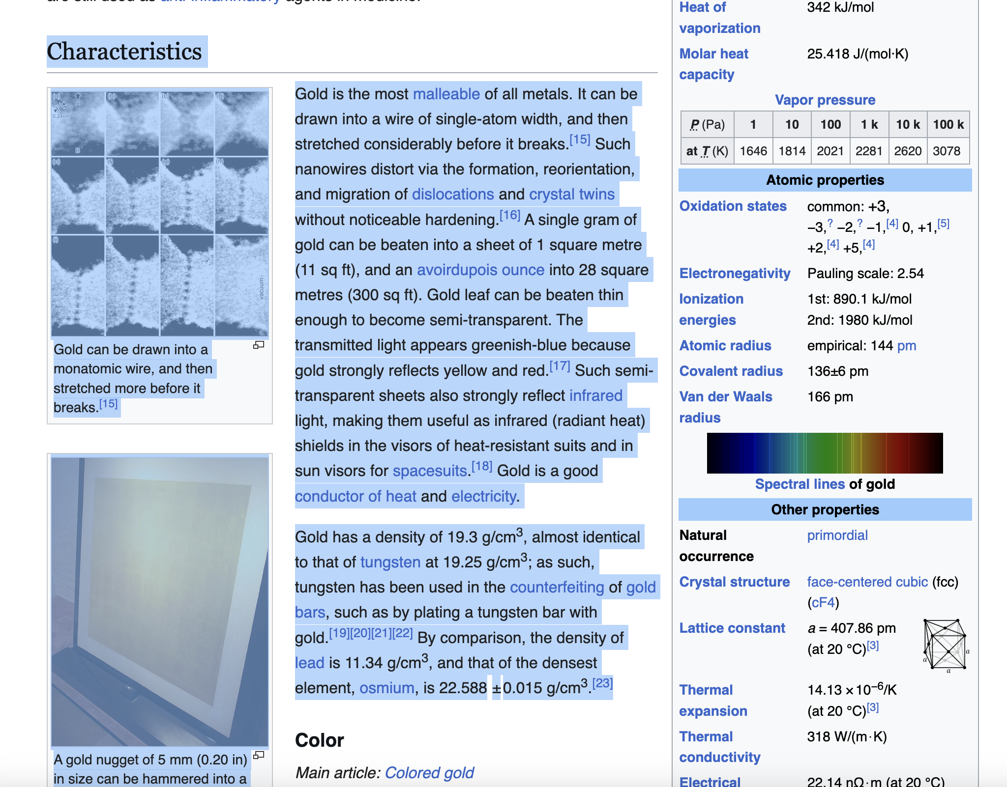 Selected text in Wikipedia