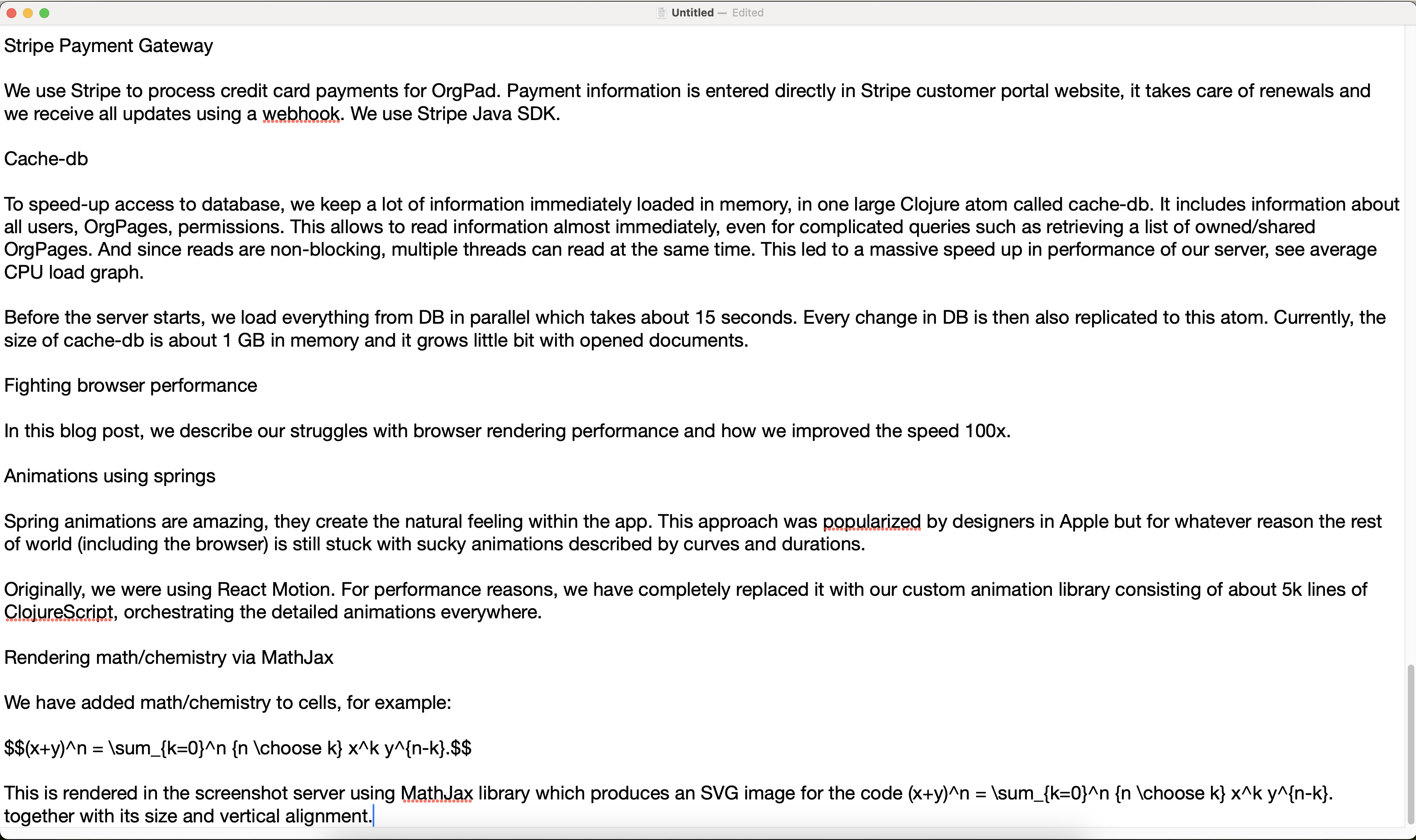 The IT architecture of OrgPad pasted as plain text