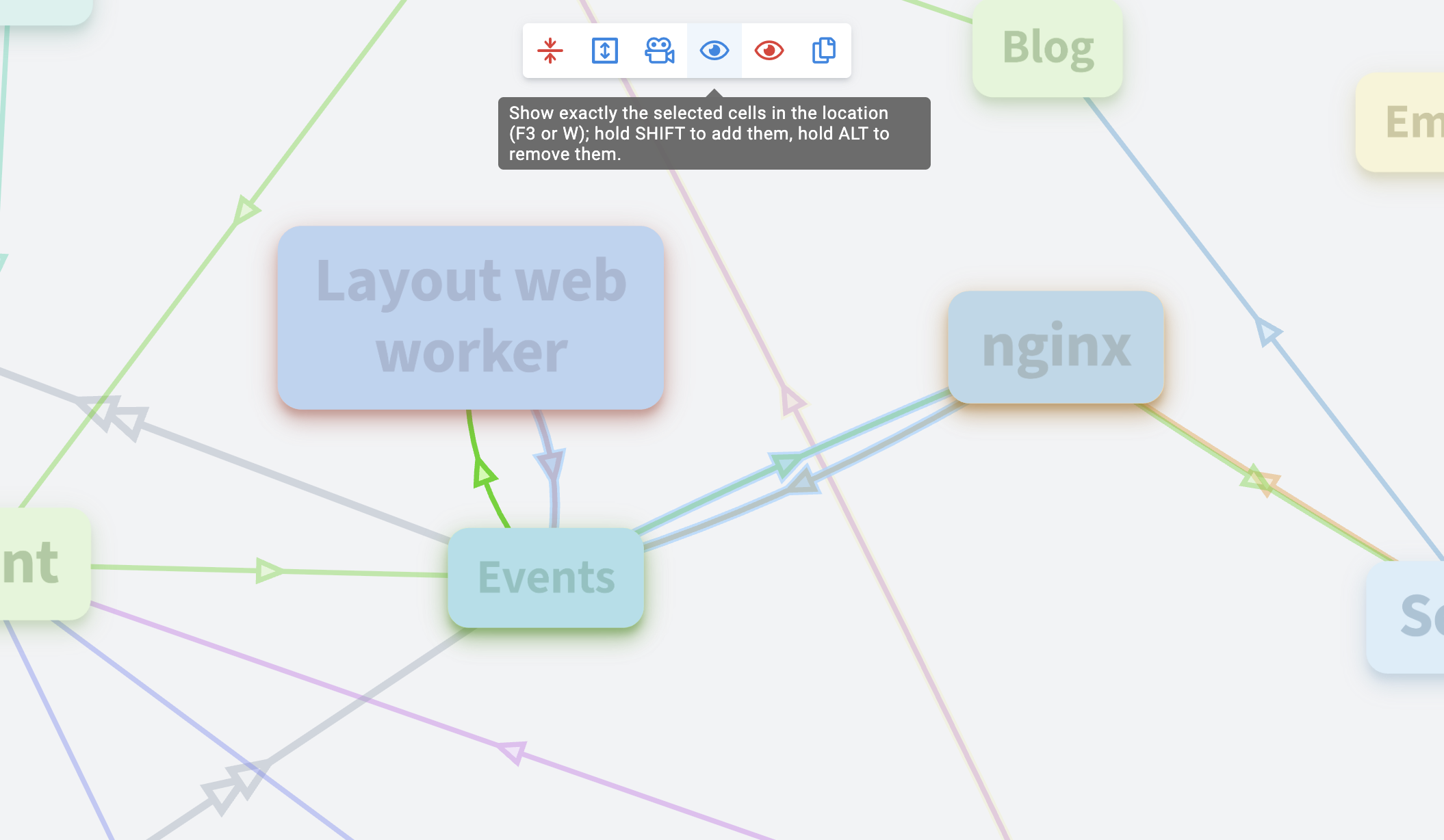 The button for revealing the selected cells