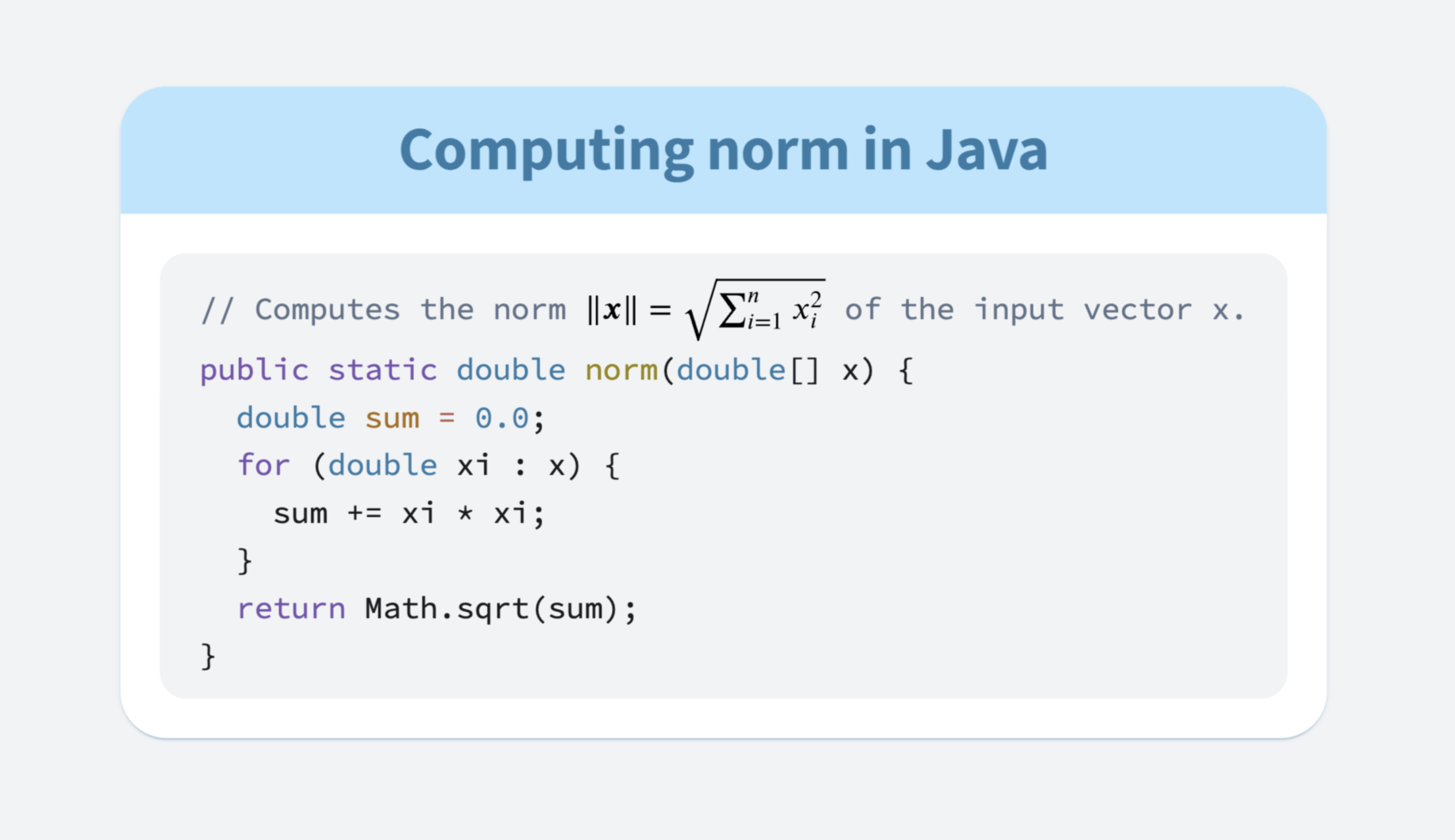 A function for computing norm with math formula in documentation