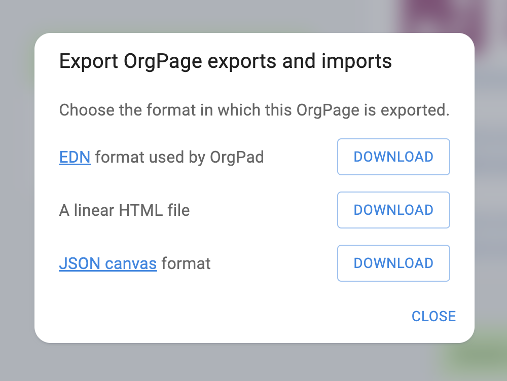 The dialog for OrgPage exports